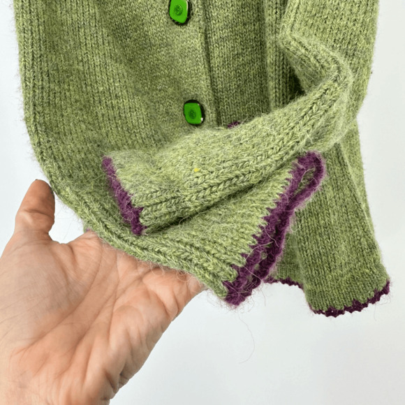 Alpaca Connection Kids Knit Sweater Cost Button Up Girls Size 10 Green Soft - Picture 7 of 8